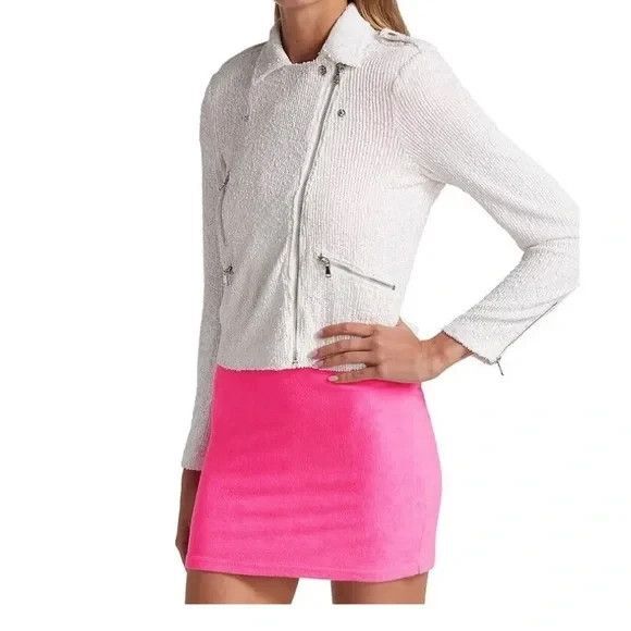Generation‎ Love Robin Sequined Moto Jacket Zip Up Long White XS $395 - Picture 2 of 8
